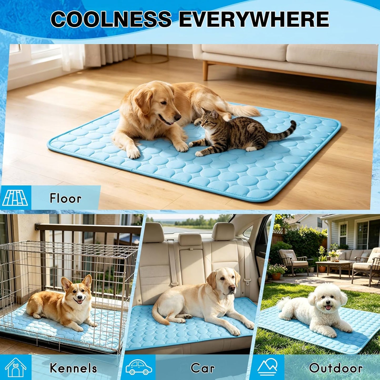 Dog Cooling Mat Ice Silk Cooling Pad for Cats Indoor Washable Summer Mat | Q-Max＞0.4 Self-Cooling Fabric, No Water or Electricity, Foldable, Fits Crates, Kennels Car Travel for Pet Instant Heat Relief