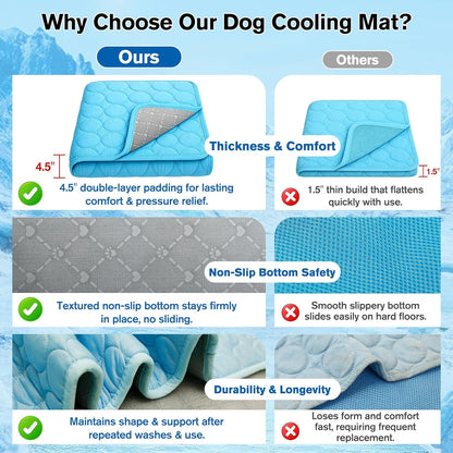 Dog Cooling Mat Ice Silk Cooling Pad for Cats Indoor Washable Summer Mat | Q-Max＞0.4 Self-Cooling Fabric, No Water or Electricity, Foldable, Fits Crates, Kennels Car Travel for Pet Instant Heat Relief