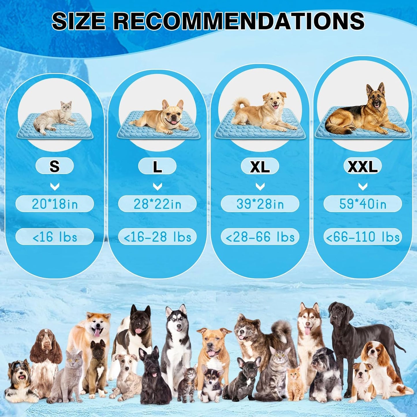 Dog Cooling Mat Ice Silk Cooling Pad for Cats Indoor Washable Summer Mat | Q-Max＞0.4 Self-Cooling Fabric, No Water or Electricity, Foldable, Fits Crates, Kennels Car Travel for Pet Instant Heat Relief