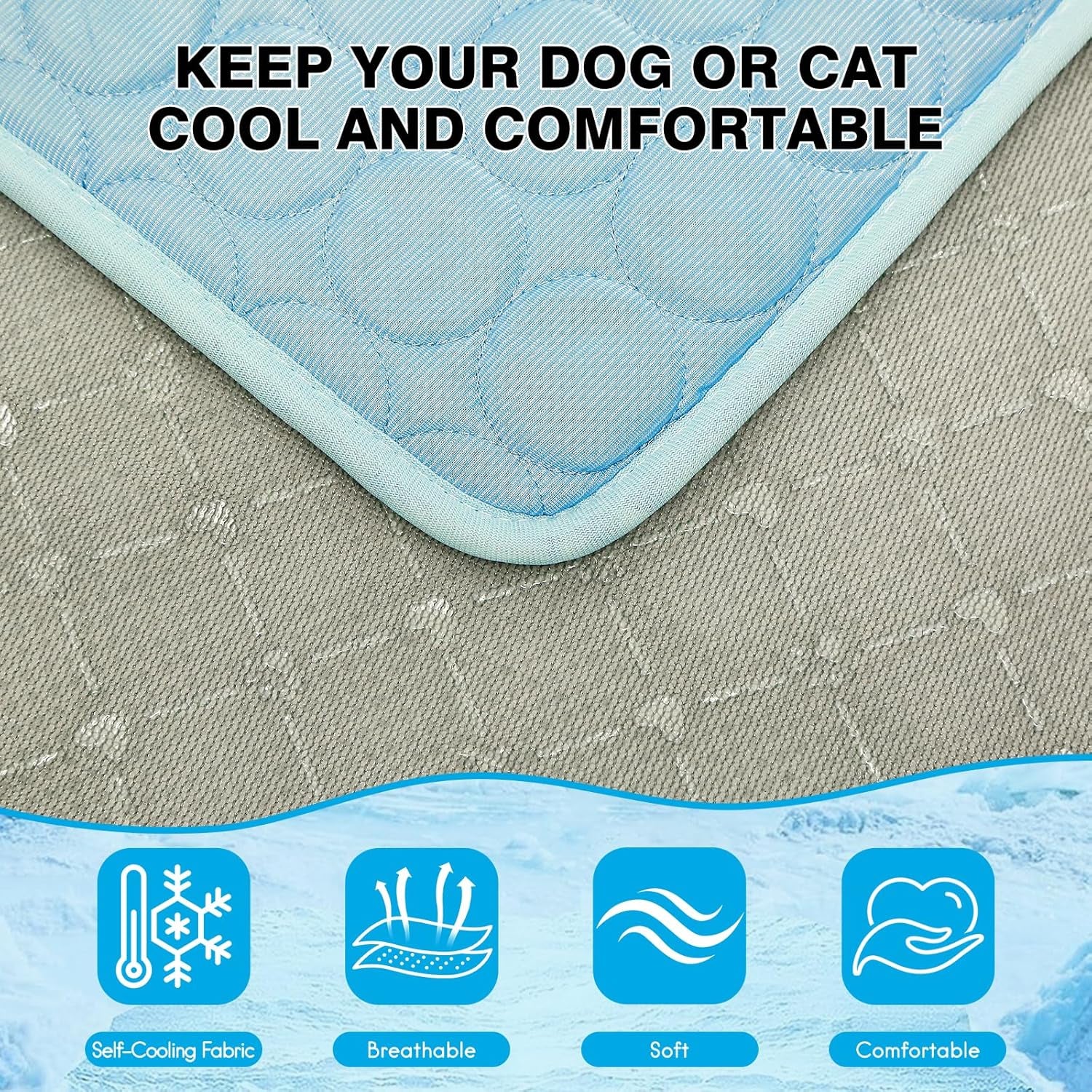 Dog Cooling Mat Ice Silk Cooling Pad for Cats Indoor Washable Summer Mat | Q-Max＞0.4 Self-Cooling Fabric, No Water or Electricity, Foldable, Fits Crates, Kennels Car Travel for Pet Instant Heat Relief