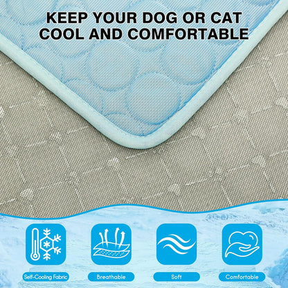 Dog Cooling Mat Ice Silk Cooling Pad for Cats Indoor Washable Summer Mat | Q-Max＞0.4 Self-Cooling Fabric, No Water or Electricity, Foldable, Fits Crates, Kennels Car Travel for Pet Instant Heat Relief