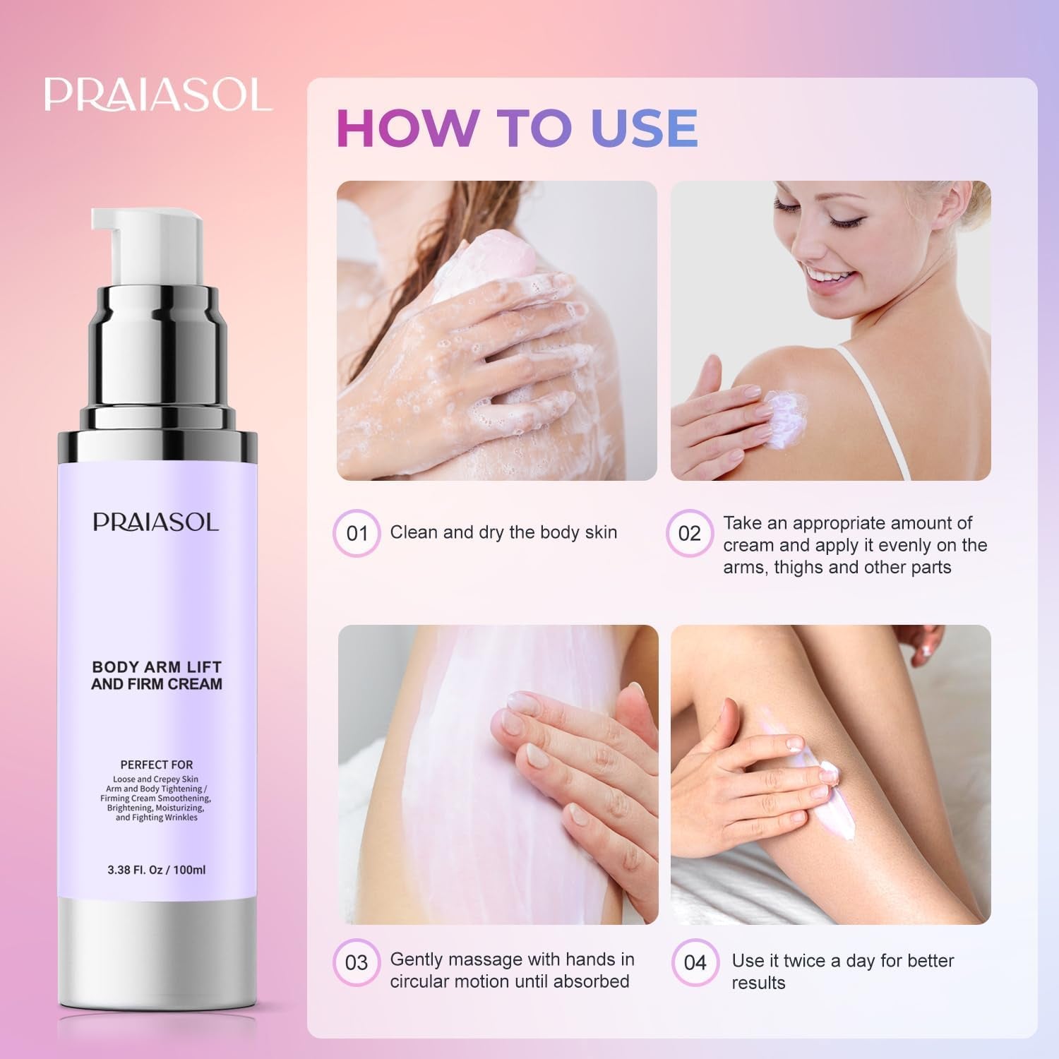 Lift and Firm Arm Cream : Skin Tightening Cream for Body - Firms Loose Skin, Reduces Cellulite on Arms, Thighs & Butt – 60ML